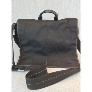 Coach Black Briefcase Messenger Bag Nylon Leather‎ Trim Shoulder Strap Pockets